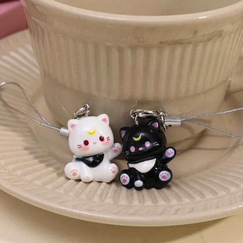 3pcs Fashion New Cartoon Small Cat Cute Keychain Phone Chain Resin Keyring Bag Pendant Couple Key Chains Gifts Women for Jewelry