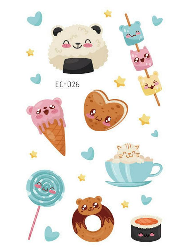 Wasserdichte Niedliche Eis & Donut Tattoo Aufkleber für Kindergeburtstage