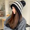 With Pom Pom Knit Earflap Hat Cold Proof Outdoor Fall Winter Hat Warm Knit Beanie  Women
