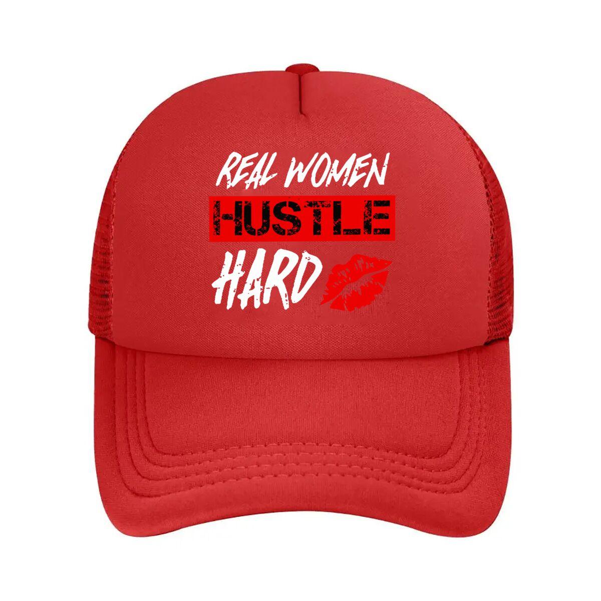 Real Women Hustle Hard Red Lip Mesh Baseball Cap Hip Hop Adjustable