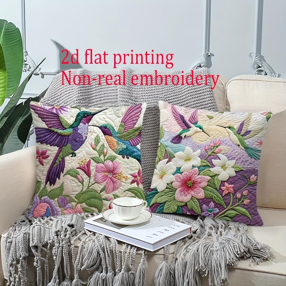 

Набор из 2 предметов, мягкая плюшевая наволочка с цветочным узором и колибри, декоративная наволочка для подушки в деревенском стиле, не оригинальная, с вышивкой 40x40cm/16x16inch
