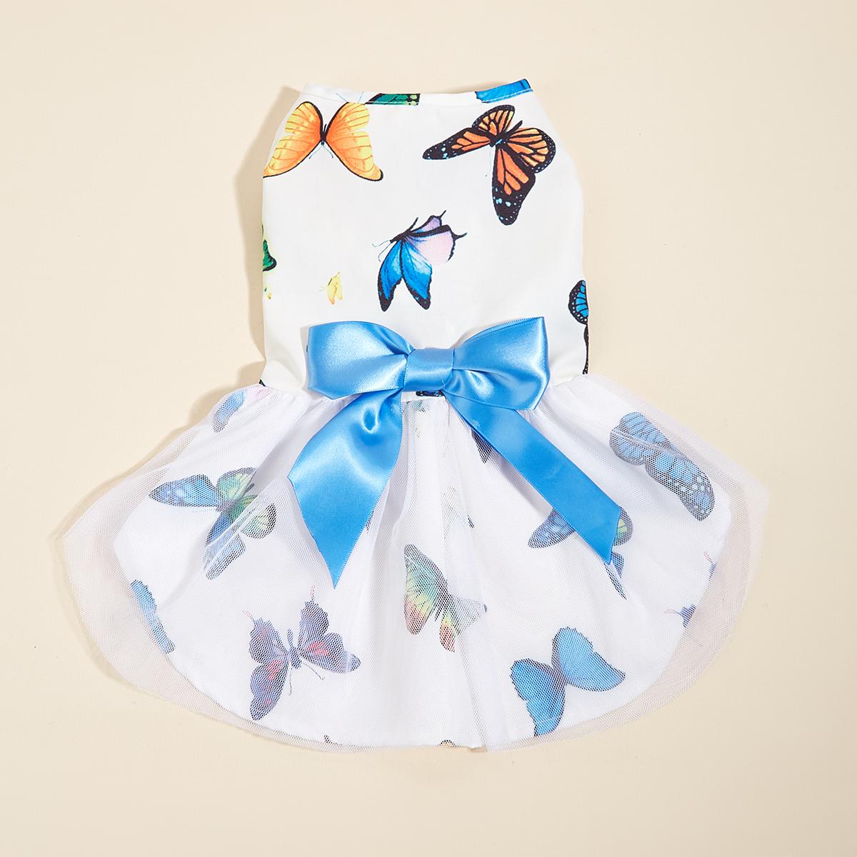 

Dog Dress for Small Dogs Costume Butterfly Printed Puppy Tulle Bowknot Dresses Doggie Pet Summer Clothes Apparel for Dogs Cats XS（old） белый