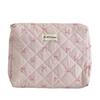 Korean Style Pink Ribbon Quilted Makeup Bag - Large Capacity Sweet Girl Wash Bag