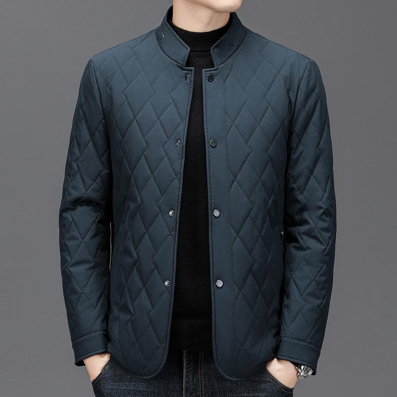 Autumn and Winter Padded Jacket Silk Padded Coat Men's Medium and Long Stand-up Collar Warm Business Casual Padded Coat