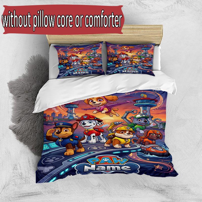 3pcs Duvet Cover Set (1*Duvet Cover + 2*Pillowcase, Without Core), Custom Name PAW Patrol Pattern Bedding Set, Home Bedroom Decor Gift