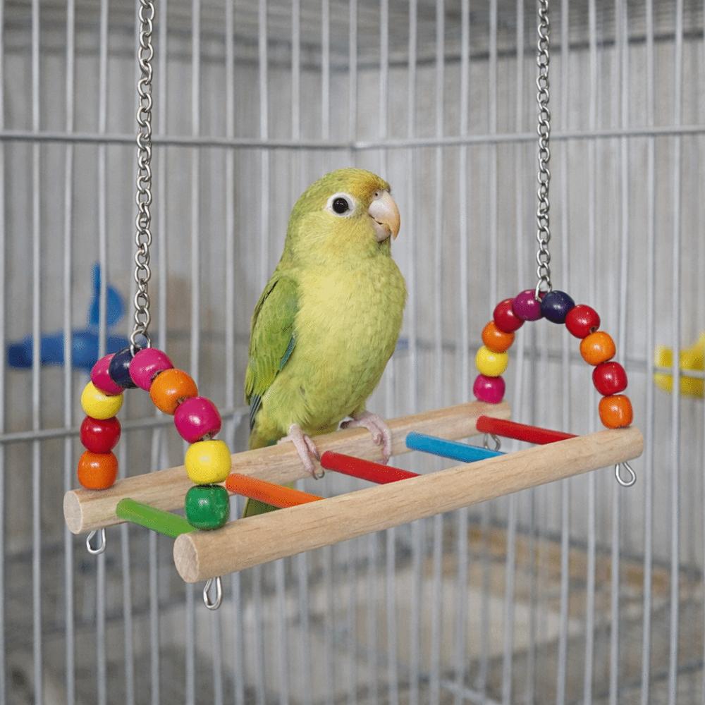 Multi Functional Bite Resistant Parrot Swing Colorful Hanging Beads Bird Wooden Chewing Training Interaction