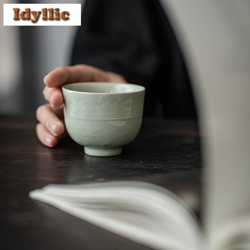 100ml Relief Lotus Branch Teacup Zen Tea Bowl Single Cups Tea-tasting Personal Cup Jianzhan Master Cups Cafes Supplies Craft
