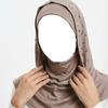 Stretchable Instant Hijab Cap Rhinestone Decor Head Wrap Hat Fashion Pull on Hijab  Office