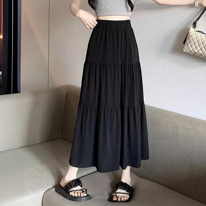 1PC High Waist Skirts Long Skirts A-line Skirts Polyester Chiffon White Elastic Women Vintage
