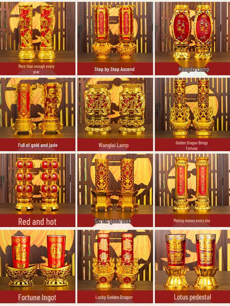 Smokeless Crystal Candle for Buddha Offerings, Housewarming, or New Year Celebrations - Windproof Red Butter Lamp