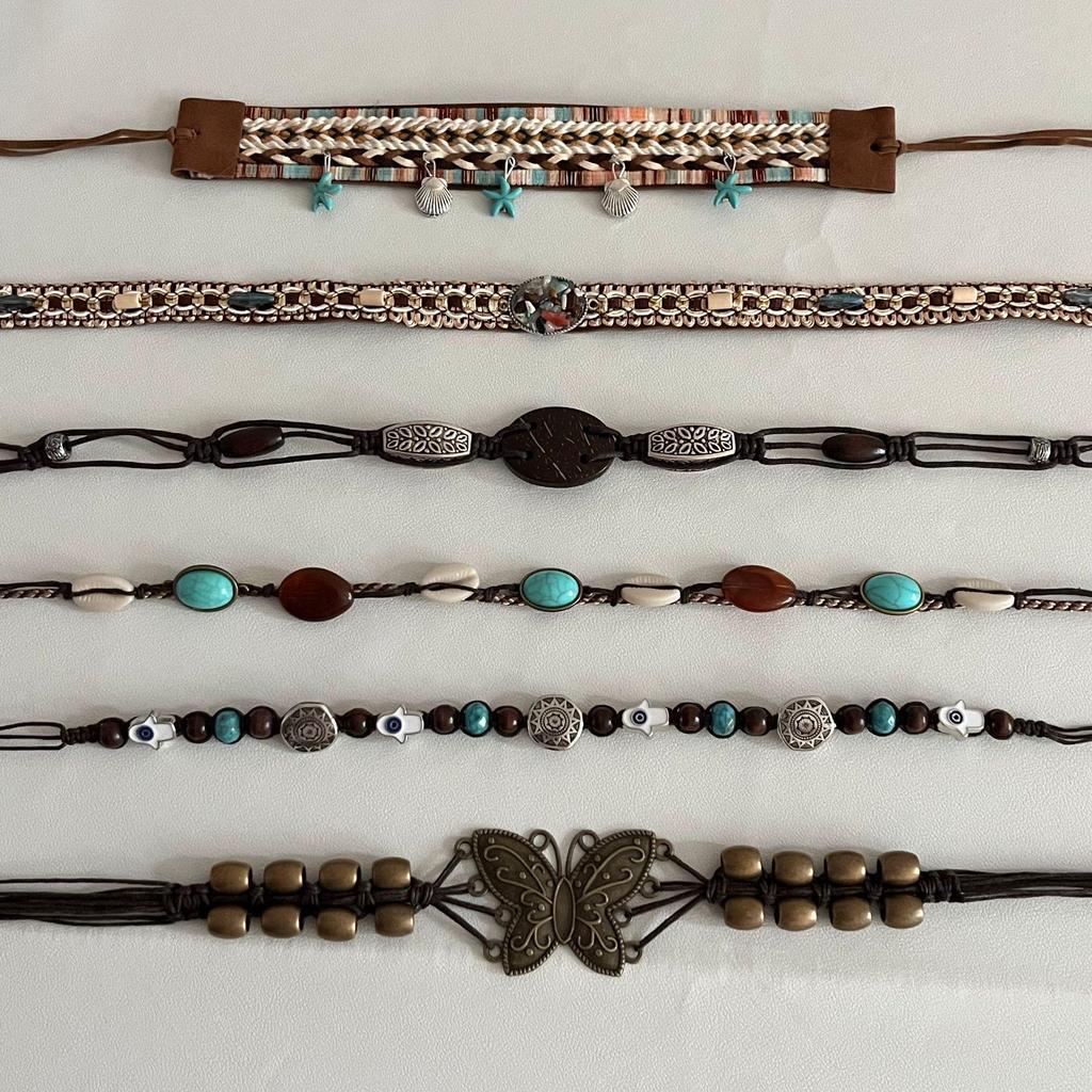 Bohemian Retro Wooden Bead Hand-Woven Belt & Hair Accessory Combo