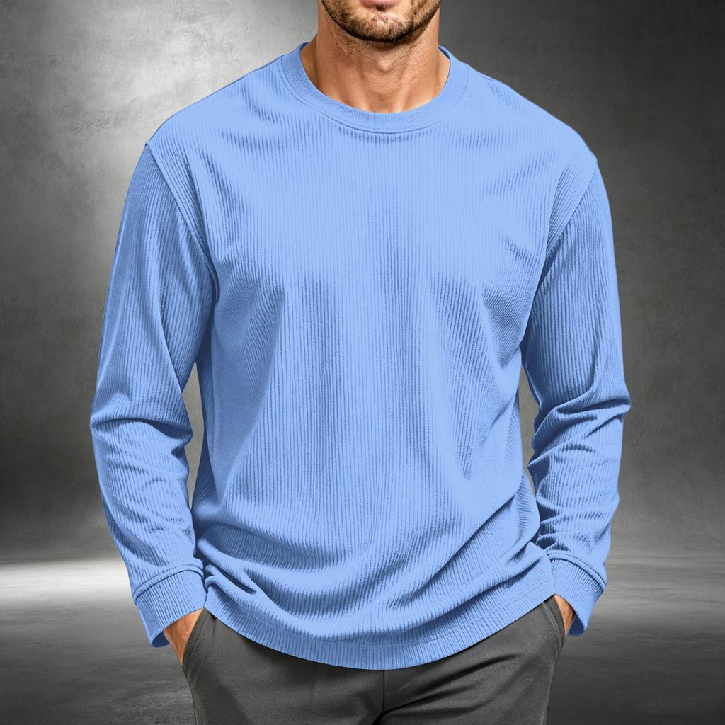 Men's Corduroy Long Sleeve Neck Shirt Casual Pullover Top