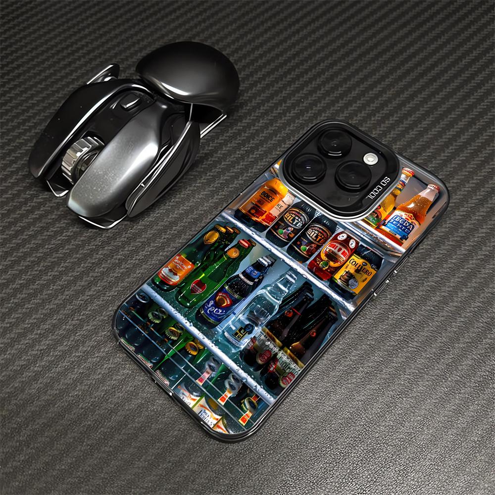 Interesting Creative Refrigerator Beer Drink Phone Case for iPhone 16 Pro Max 15 14 13 12 11 Featuring a Shockproof Matte Cover