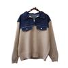 Autumn and winter new splicing denim knitted cardigan loose casual versatile zipper sweater jacket women
