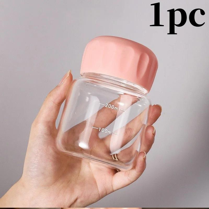 1/2pc 300ml Transparent Water Bottles With Lid Graduated Portable Milk Juice Cup Beverage Container Suitable For Outdoor Kitchen
