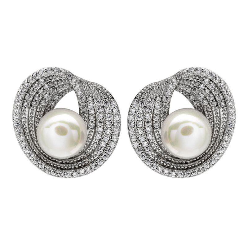 Korean Dongdaemun Zircon Pearl Earrings, Women's S925 Silver Anti-Allergy Studs