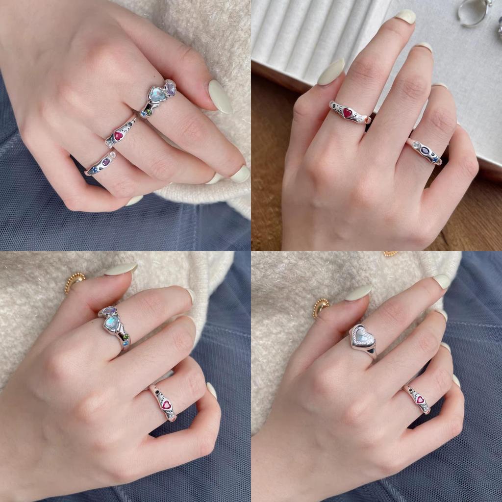 Elegant Heart Design Adjustable Copper Ring For Women With Stylish Colorful Zirconia Stones