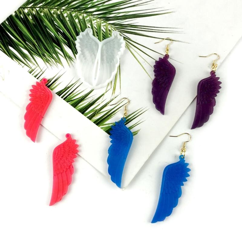 Diy Crystal Epoxy Earrings Mold Dangle Pendant Decorations Mold Three-dimensional Angel Wing Mirror Silicone Mold