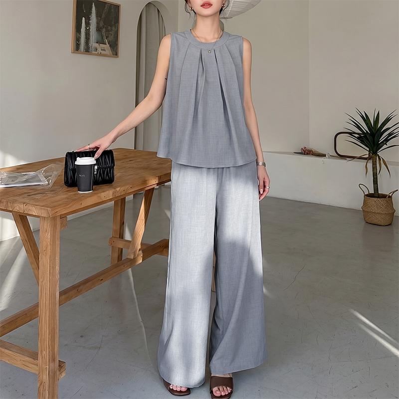 ZANZEA Women Sleeveless Blouse and Long Pants Casual Two Piece Suit Sets