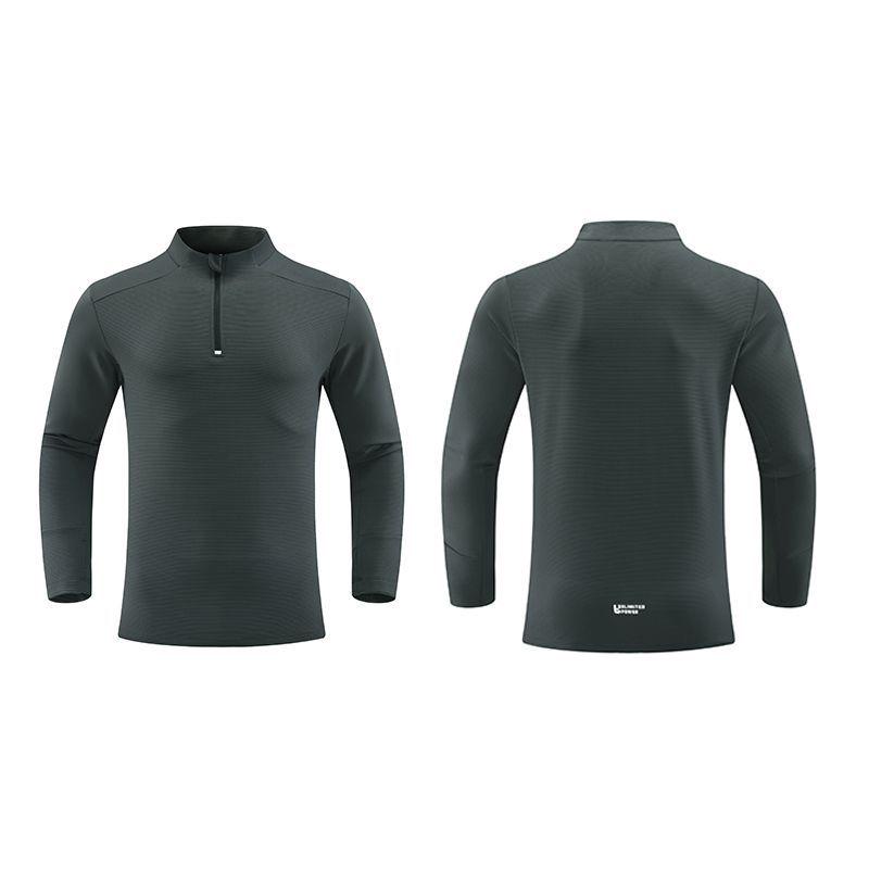 Dijia Men's Quick-Dry Running Pullover: Long-Sleeve, Stand-Up Collar, Half-Zip, Finger Protection for Fitness Training.