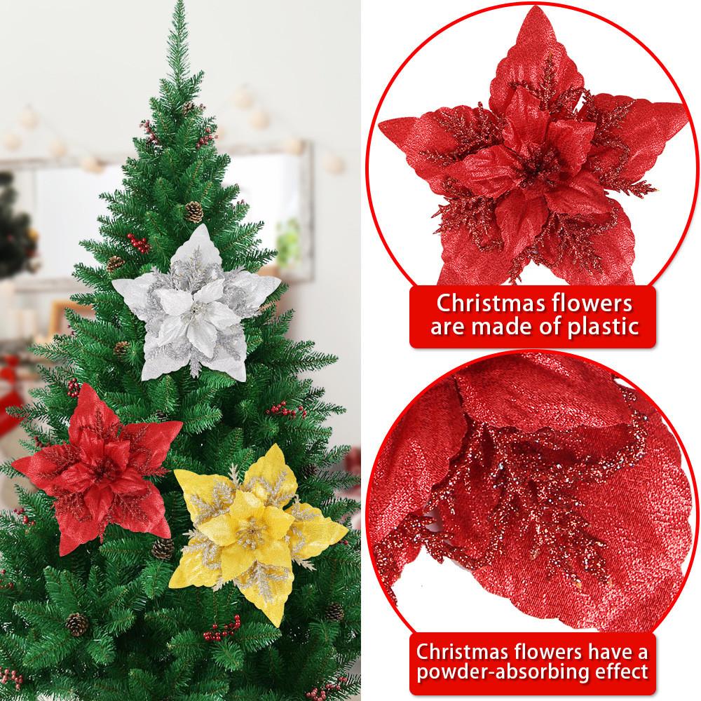 Beautiful 16cm Christmas Faux Flower Head With Glittery Gold Silver And Red Accents