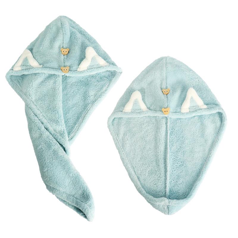 Quick Dry Hair Towels Women And Child Cute Cat  Ear Super Absorption Thicker Microfiber Turban Towels With Bear Buttons