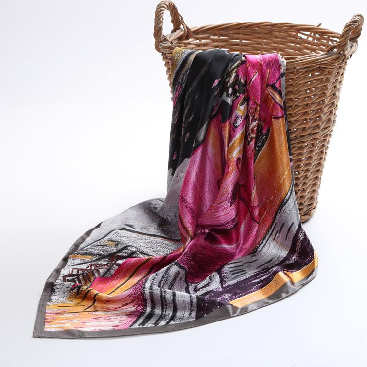 [BYSIFA] New Spring Silk Scarf Shawl Fashion Accessorries Muslim Women Head Scarf 90*90cm Elegant Leaves Pattern Square Scarves