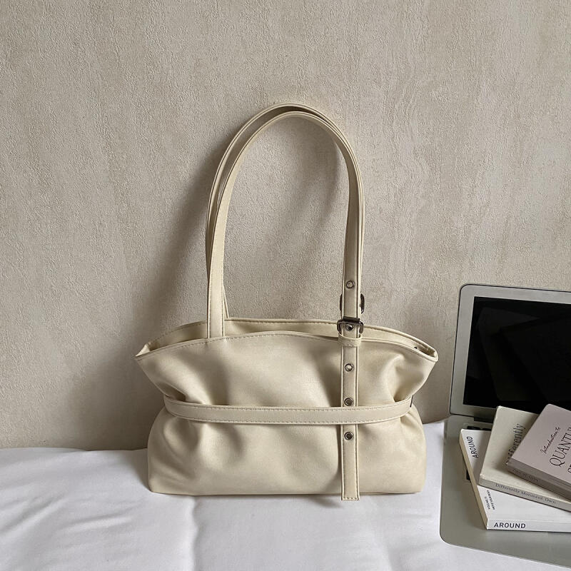 Faux Leather Tote Bag for Women with Belt Detail Fashion Shoulder Handbag Casual Everyday Use