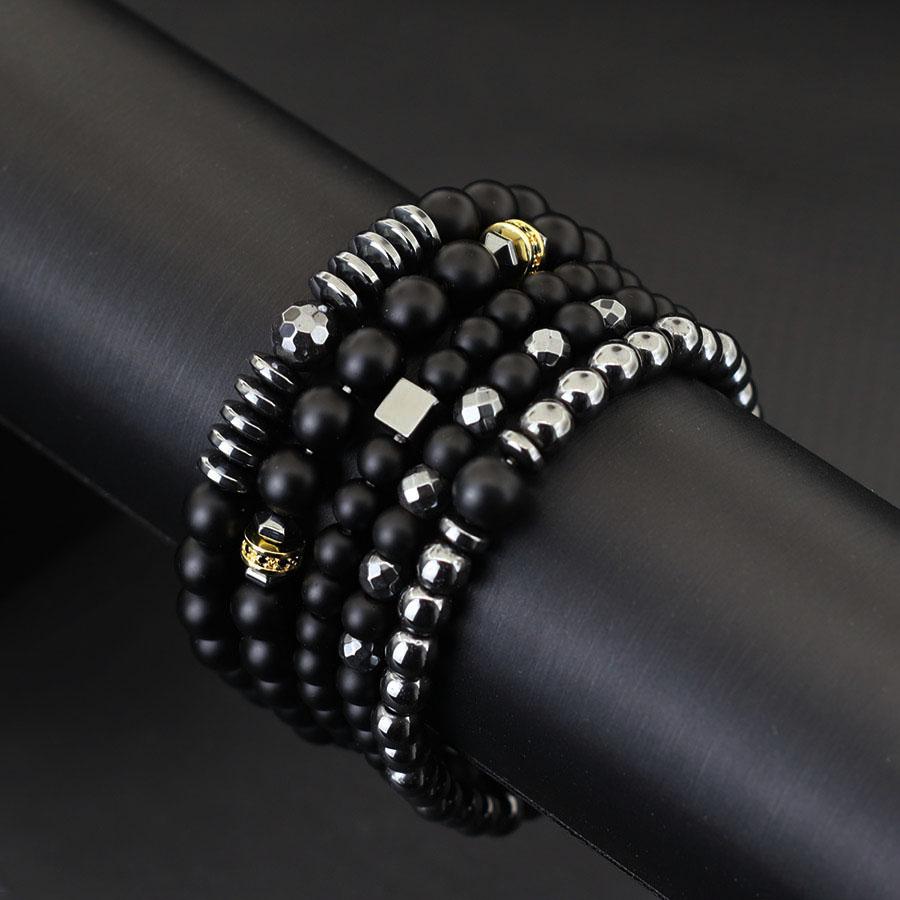 New Able Men Bracelet Set 6mm 8mm Black Onyx Stone Wrap Braslet Hematite Healing Meditation Yoga Accessories Gift For Him