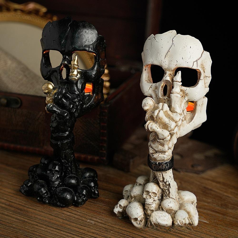 Spooky Tea Light Candle Holder Halloween Decorations Horror Skeleton Skull Tealights Holders Resin Candlestick Gothic Home Decor
