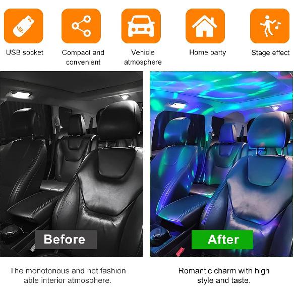 USB Star Night Light Projector, Portable Car Roof Sound Activated Atmosphere Lamp, Adjustable Auto Interior Atmosphere Decorative Light for Vehicle,