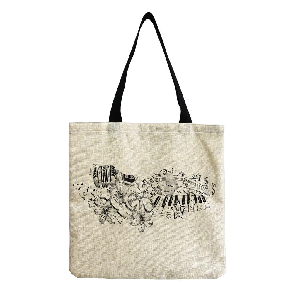Sac Cabas Vintage en Lin pour Femme - Grande Capacité Sac à Bandoulière Imprimé Piano pour Usage Quotidien & Courses KTB