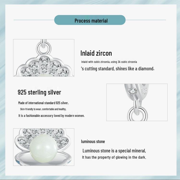 Avele Luminous Shell Pendant: Exquisite Ocean Style S925 Sterling Silver DIY Beaded Jewelry