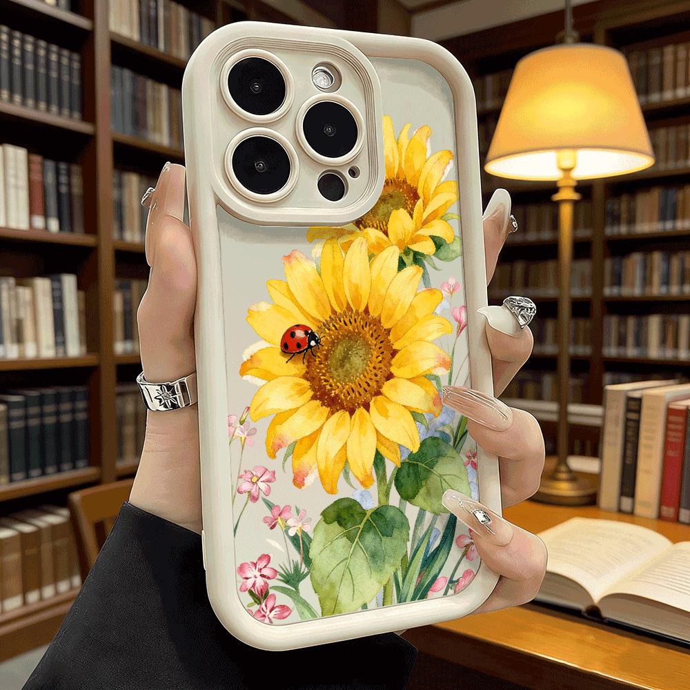 Sunflower Ladybug Watercolor Shockproof Soft Phone Case For Xiaomi Redmi Note 15 14 13 12 11 10 9 Pro Anti-Slip Anti-Fall Cover
