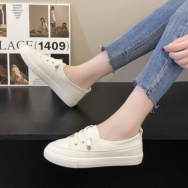 Baskets blanches plates et décontractées à lacets pour femmes, chaussures de marche confortables, de haute qualité, chaussures de sport pour dames