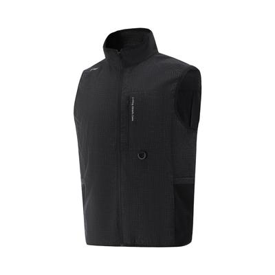 Li Ning Confortável Xadrez Gola Alta Zíper Simples Versátil Solto Respirável Colete Masculino Colete Preto AMDV083-1