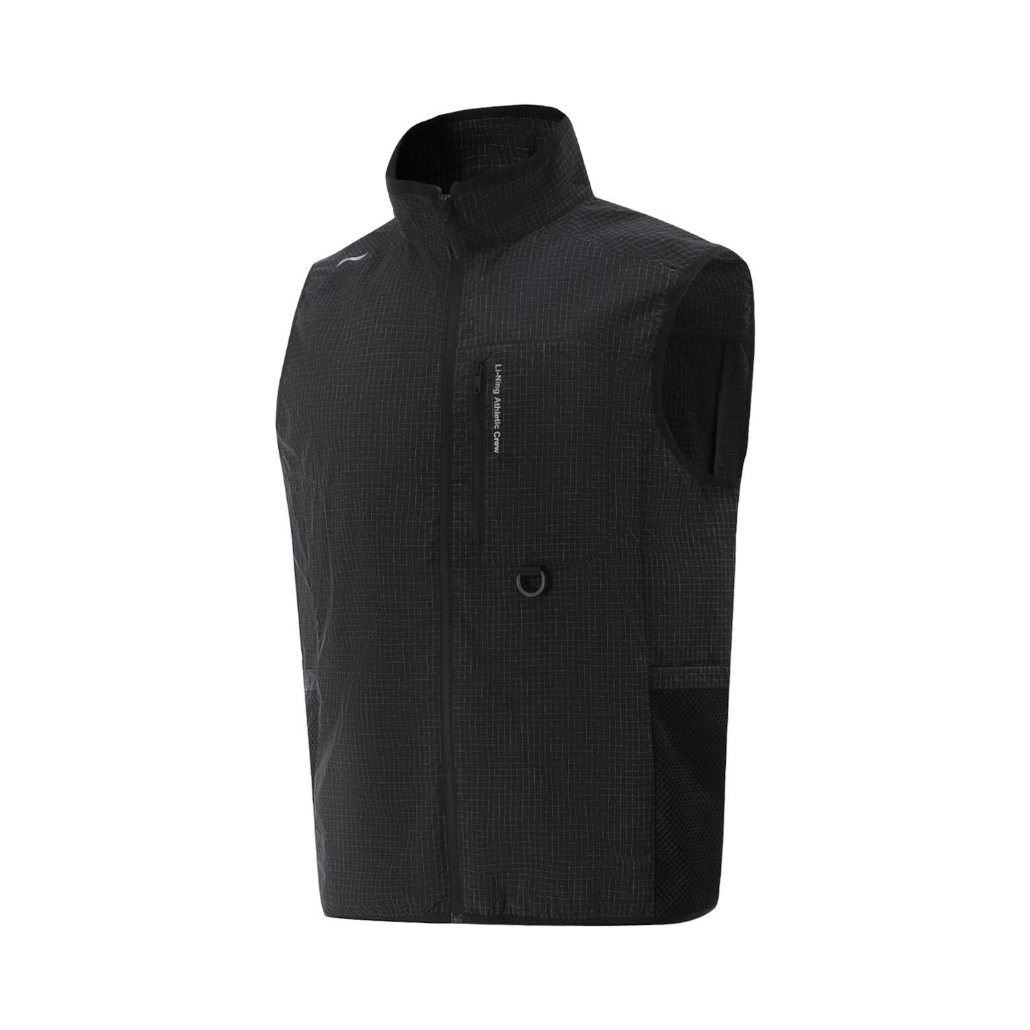 

Li Ning Удобный клетчатый жилет с воротником-стойкой на молнии, простой, универсальный, свободный, дышащий, мужской, черный AMDV083-1