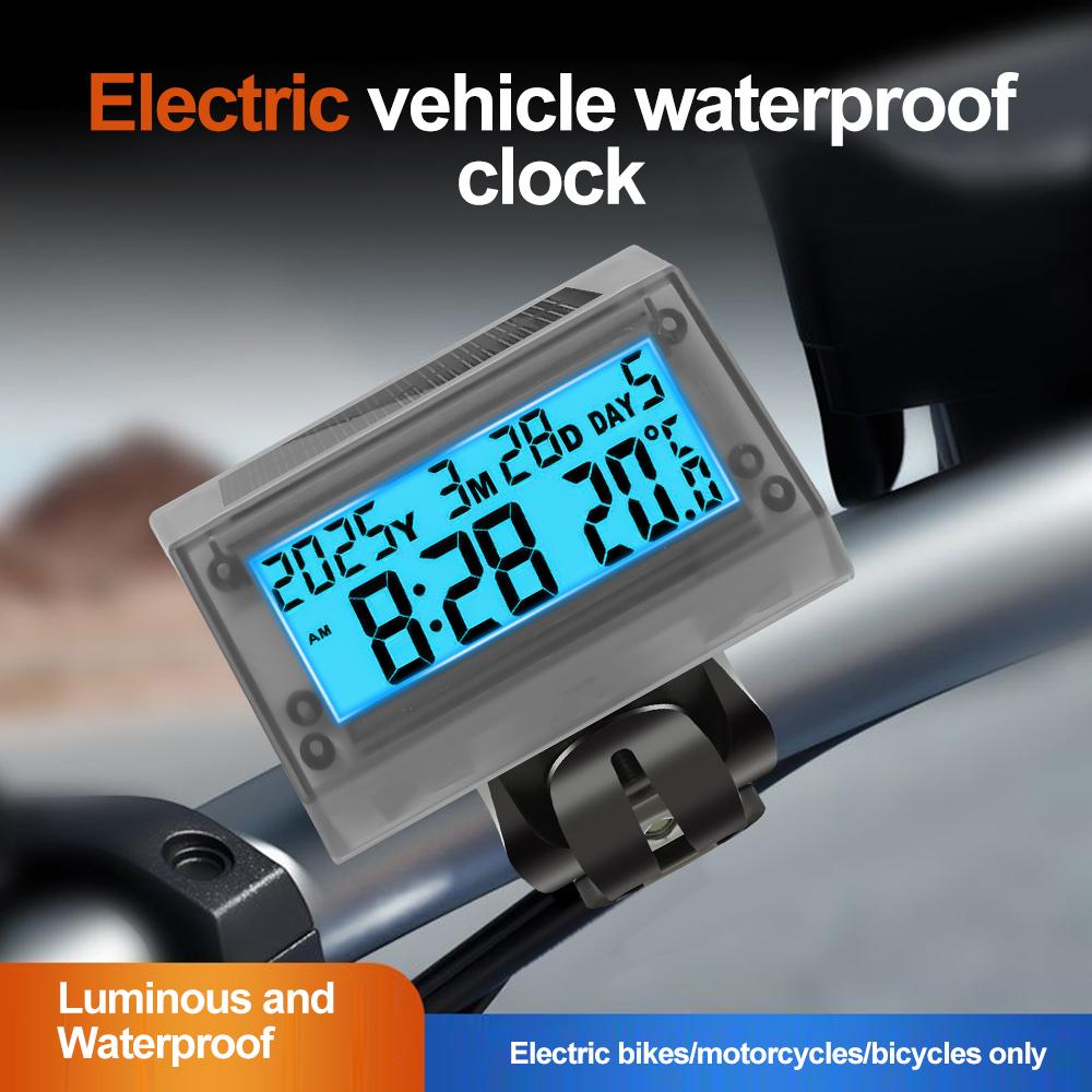Solar Car Digital Clock Thermometer Waterproof LCD Dashboard Temperature Display