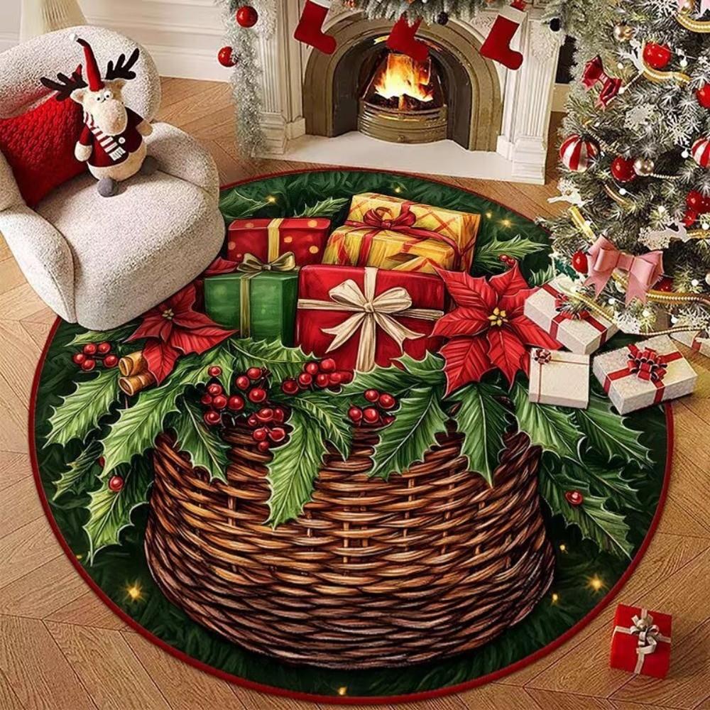Non-Slip 3D Illusion Rug Santa Claus Xmas Home Decor Cartoon Cute Round Vortex Carpet  Outdoor