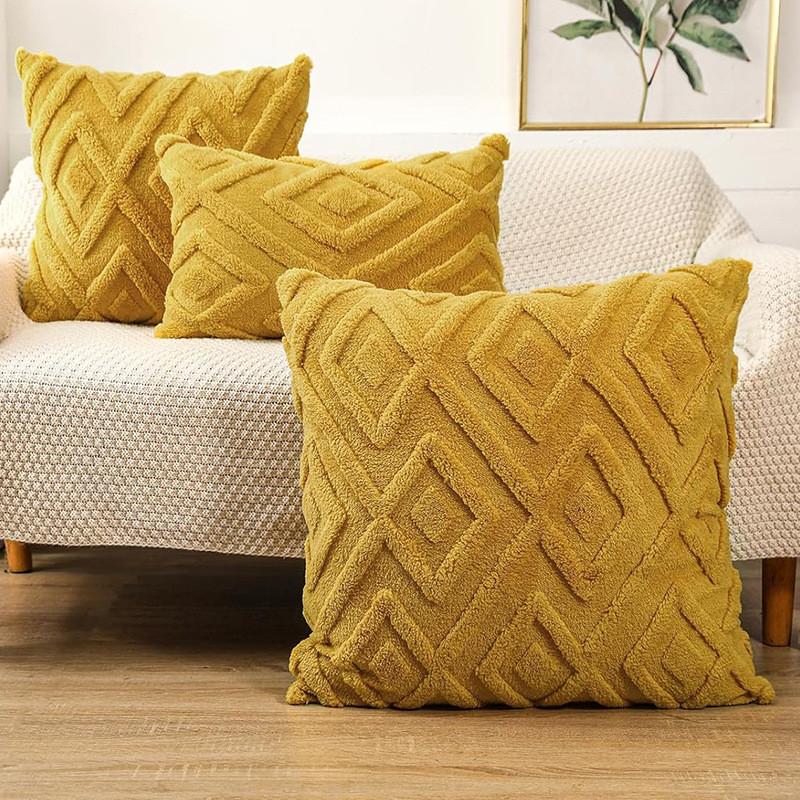 Pillow Geometric Cover Plush Material  And Logo Living Room Sofa Home Decor