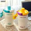 400ML Simple Thermal Water Bottle With Straw Stainless Steel 316 Cute Student Water Cups Portable Car Hand-held Coffee Cup Mugs