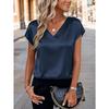 Damska koszulka Wiosna i Lato Jednolity Kolor Biznesowe Top V-neck Casual Luźne Damskie Koszulki Moda Prosty Elegancki Satynowy Biurowy Damski T-shirt