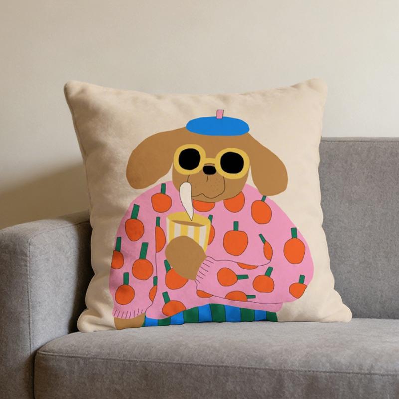 1Pc Cozy Living Room Dog Pillow Cover, Polyester 2D Double-Sided Print, Cute Coffee Puppy Cushion, Perfect Gift For Dog & Coffee