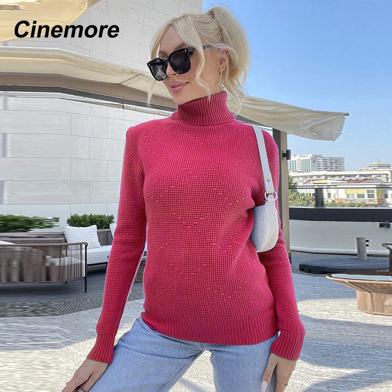 Cinemore Spring Autumn Women's Sweater Solid Oversize Casual Pullovers Warm Basic Long Sleeve Top O Neck Knitted Jumper Sweater