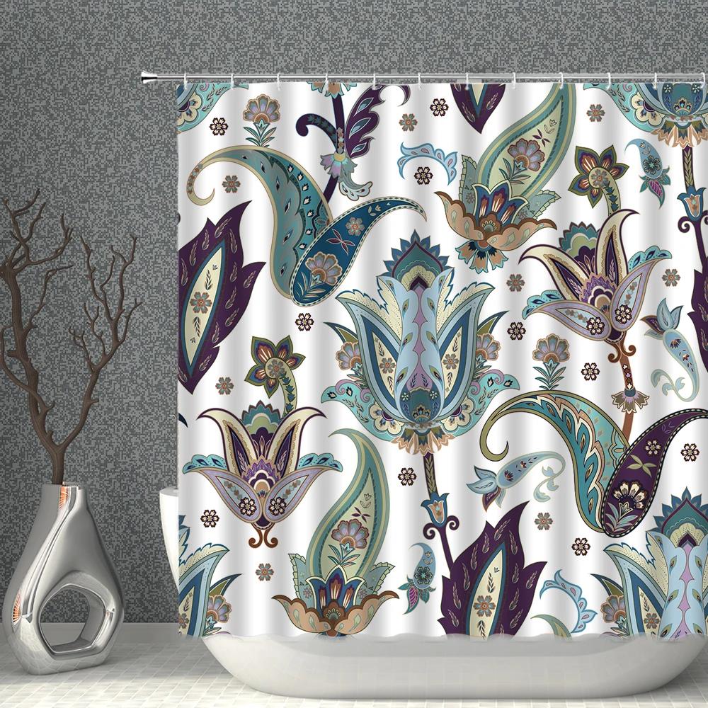 Bohemian Shower Curtains Waterproof Cloth Colorful Datura Flower Leaves Print Bath Curtain Set Multi-size Bathroom Screen Decor