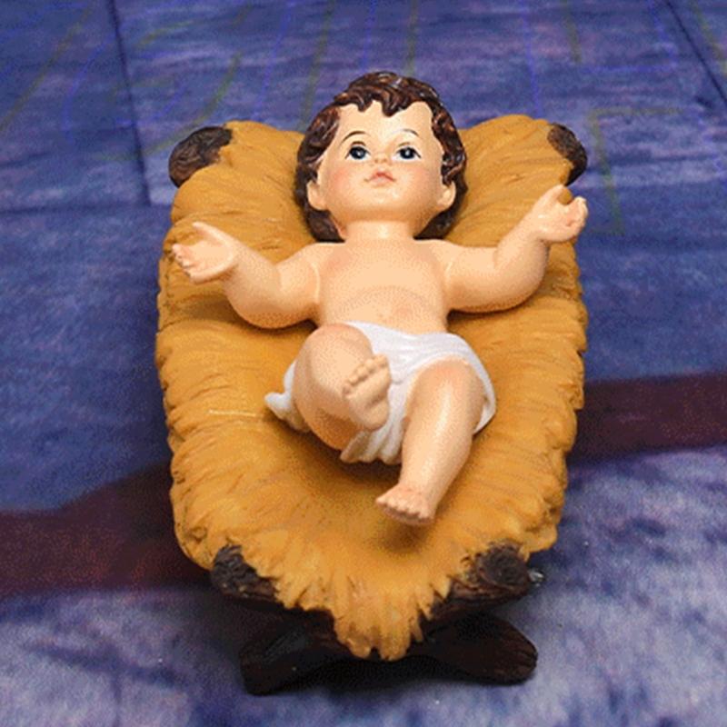 Resin Baby Jesuses in a Manger Nativity Figurines Nativity Collectible Statue Holy Faith Gift Christian Holiday Decors