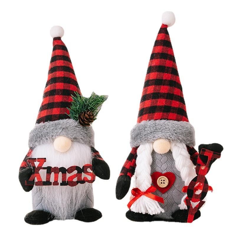 Charming Red And Black Checkered Gnome Statues Perfect For Christmas Holiday Decor