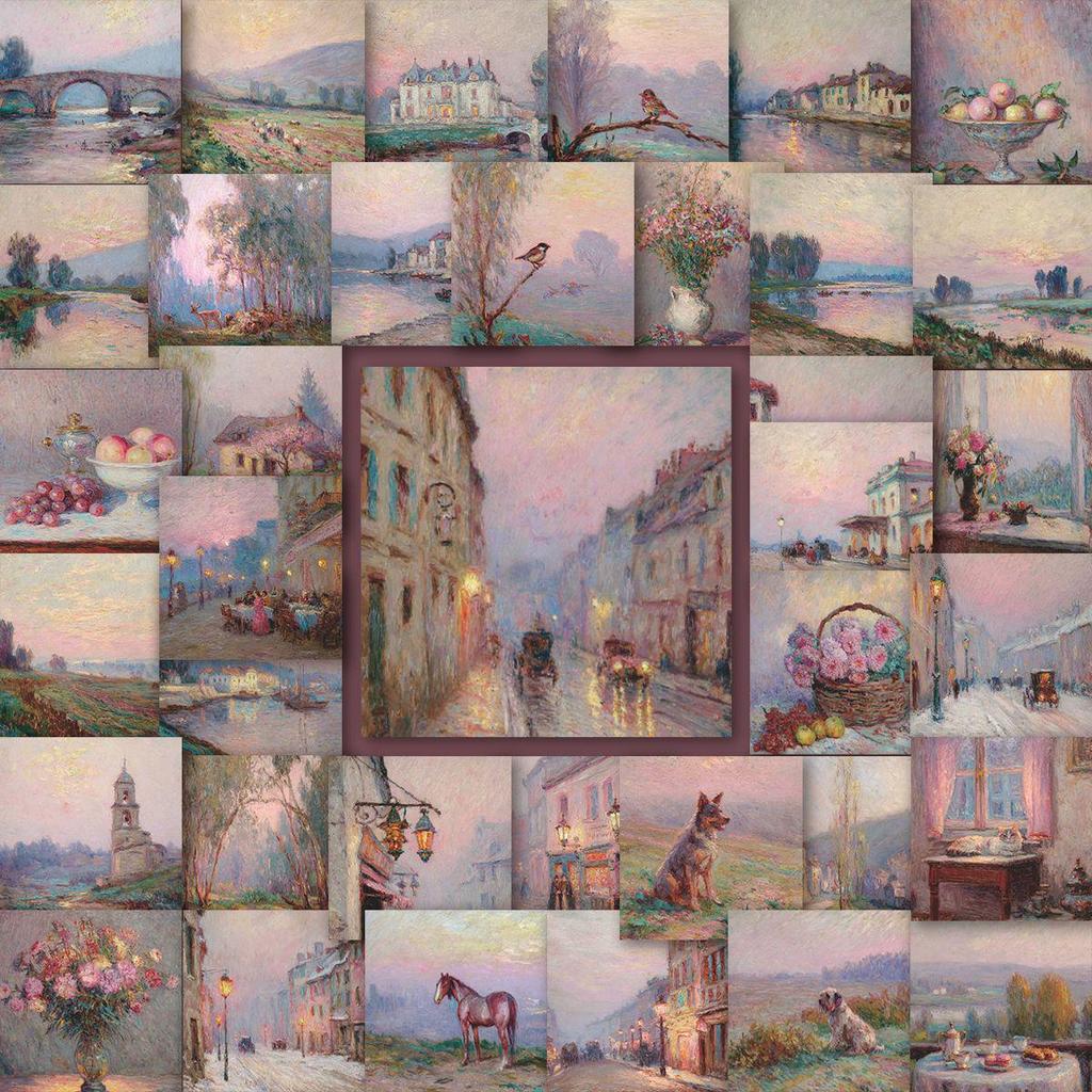 63 European Pink Monet-Style Waterproof Graffiti Stickers for Suitcases, Water Bottles, and DIY Journals