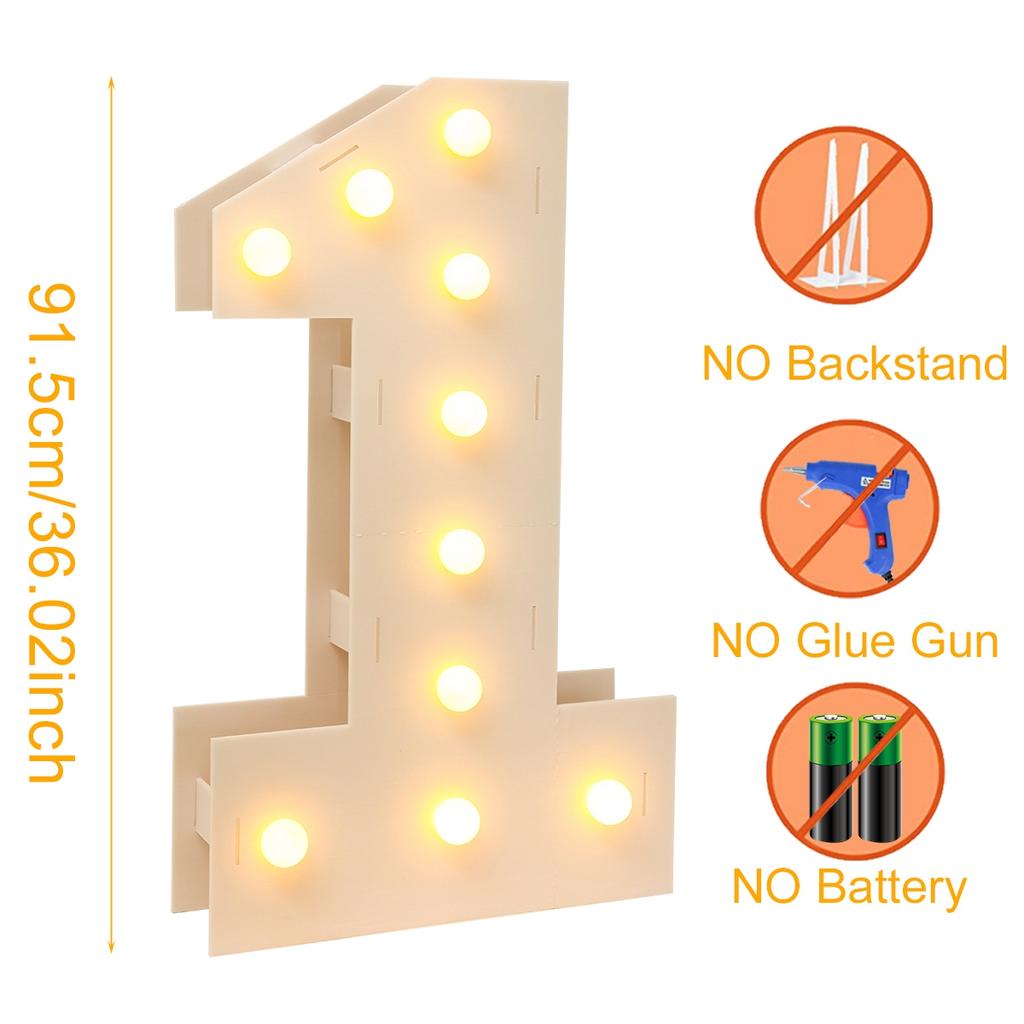 91,5CM Riesige LED-Zahlen-Lichtrahmen 1. Geburtstag Party Dekoration Kinder Hochzeit 30. 50. 60. Geburtstag Partyzubehör Babyparty