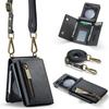 Vintage Lanyard Leather Wallet Case For Samsung Galaxy Z Flip 6 Flip 5 Flip 4 3 Credit Cards Slot Phone Cover